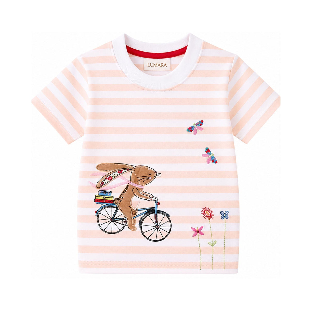 TShirt - Pink Stripe Bunny on Bike